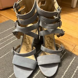Sam Edelman suede sandal heels, Size Women 7.5, blue gray color, like new
